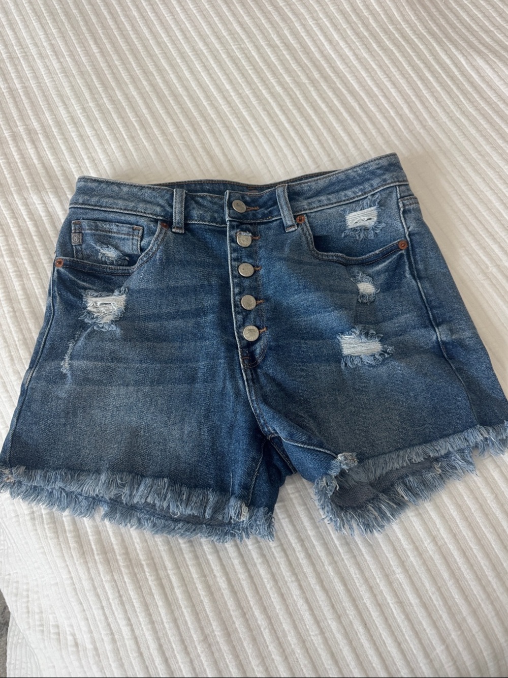 Just USA Blue Distressed Button-Fly Denim Shorts